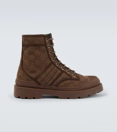 Gucci New Sherlin Gg Canvas Ankle Boots In Brown