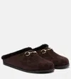 Gucci New Sol Gg Horsebit Suede Slippers In Brown