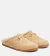 Gucci New Sol Suede Shearling Horsebit Mules In Neutral