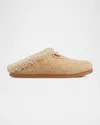 Gucci New Sol Suede Shearling Horsebit Mules In Neutral