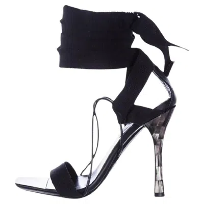 Pre-owned Gucci New Tom Ford For  Fw 2002 Ad Mother Of Pearl Lace-up Sandals 36 And 36.5 In Black