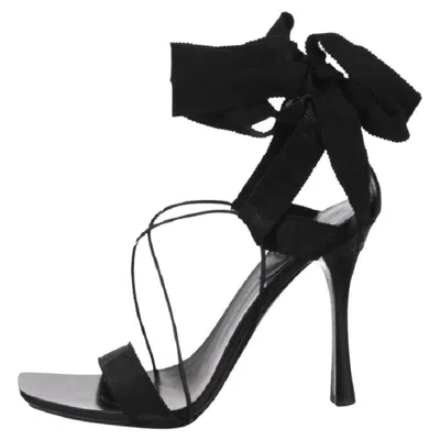 Pre-owned Gucci New Tom Ford For  F/w 2002 Black Grosgrain Lace-up Sandals It 39.5