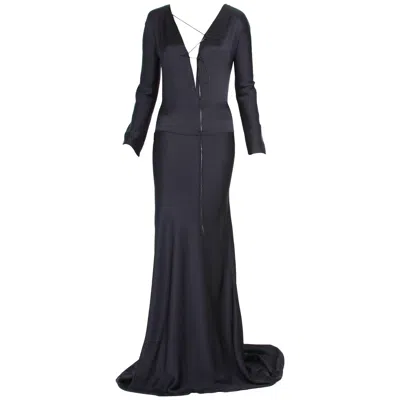 Pre-owned Gucci New Tom Ford For  F/w 2002 Black Silk Gown With Leather Tie It. 44