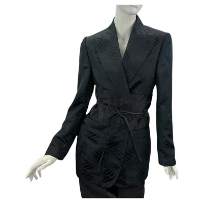 Pre-owned Gucci New Tom Ford For  F/w 2002 Black Silk Kimono Jacket With Obi Belt It. 44
