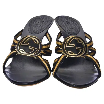 Pre-owned Gucci New Tom Ford For  Gg Logo Canvas Mules Heels Sz 7.5 In Black