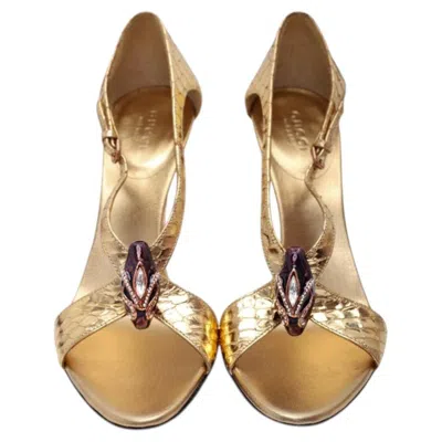 Pre-owned Gucci New Tom Ford For  Python Snake Head Ad Runway Heels Sz 7 In Brown