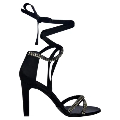 Pre-owned Gucci New Tom Ford For  Swarovski Crystal Satin Heels Sz 8.5 In Black