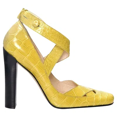 Pre-owned Gucci New Tom Ford For  Yellow Crocodile Ballerina Heels Pumps Sz 39