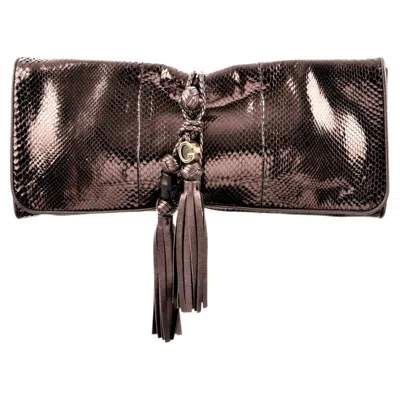 Pre-owned Gucci New W Box  Malika Large Python Clutch Bag In Bronze Pewter Spring 2011 In Black