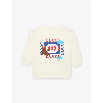 Gucci Kids' New White/mc Branded-print Cotton-jersey Sweatshirt 3-36