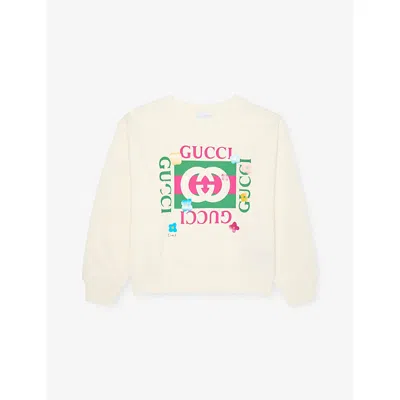 Gucci Kids' New White/mc Branded-print Cotton-jersey Sweatshirt 4-12