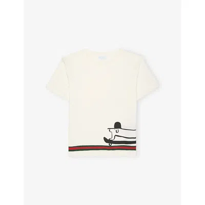 Gucci White T-shirt For Kids With Dog In Neutral