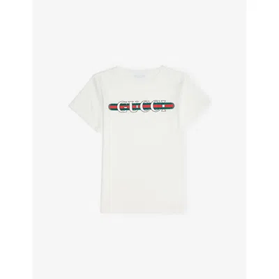 Gucci Kids' New White/mc Logo-print Short-sleeve Cotton T-shirt 4-10