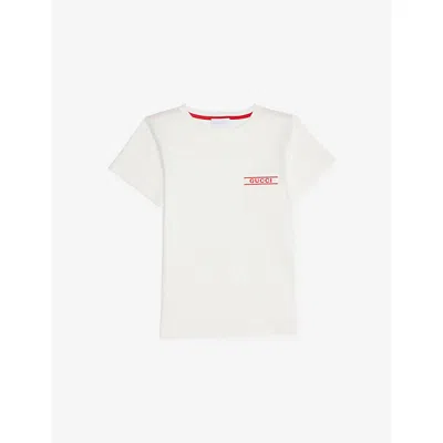 Gucci Kids' New White/red Logo-printed Short-sleeve Cotton T-shirt 4-
