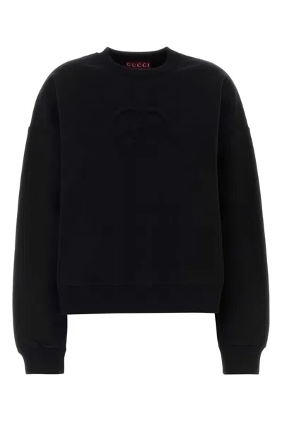 Gucci Embossed Logo Cotton Sweatshirt In Black