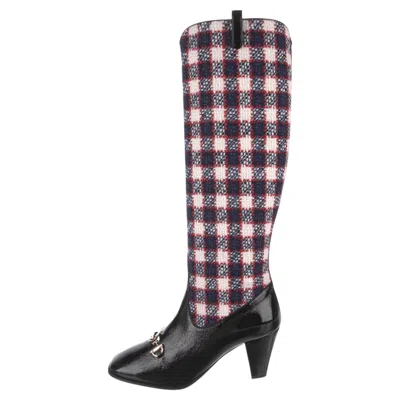 Pre-owned Gucci New With Box  2019 Zumi Plaid Patent And Wool Boots Sz 39 In Black