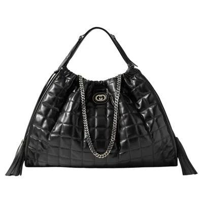 Pre-owned Gucci New With Tags $4980  Deco Leather Quilted Chain Tote Bag In Black