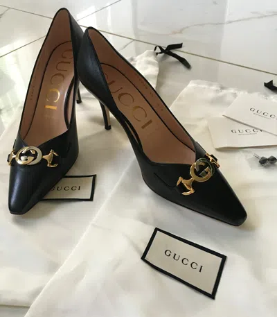Pre-owned Gucci New Black Leather Gg Buckle Shoes Eu36,37,38,39/uk4, 5.5, 6, 6.5/us 6,7,8,