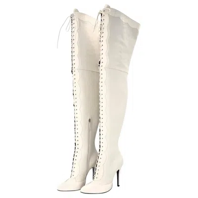 Pre-owned Gucci Nib  Harriet Thigh High Python Print Pointed Toe Heeled Boots 40 In Sand