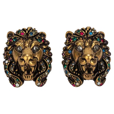 Pre-owned Gucci Nib Multicolor Lionshead Earrings