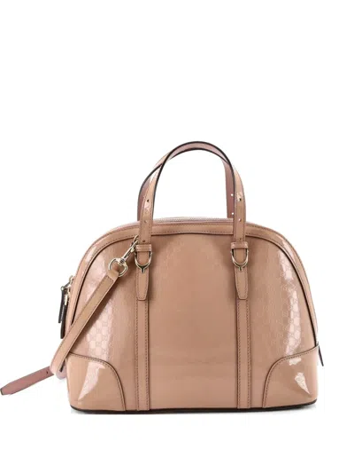Pre-owned Gucci Nice Top Handle Bag Microssima Patent Small Satchel In Neutral