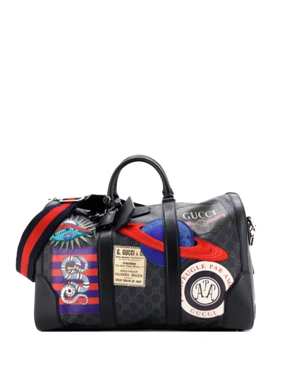 Pre-owned Gucci Night Courrier Carry On Convertible Duffle Gg Coated Canvas With Applique Small Travel Bag In Black