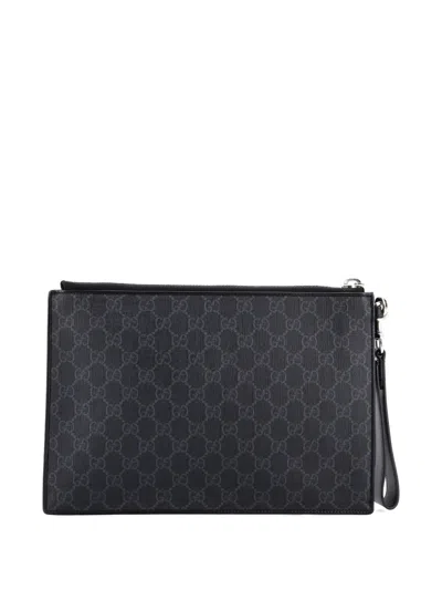 Pre-owned Gucci Night Courrier Pouch Gg Coated Canvas With Applique Clutch Bag In Black