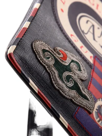 Pre-owned Gucci Night Courrier Pouch Gg Coated Canvas With Applique Clutch Bag In Black