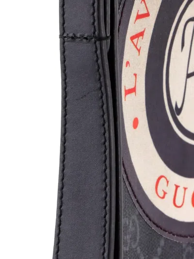 Pre-owned Gucci Night Courrier Pouch Gg Coated Canvas With Applique Clutch Bag In Black