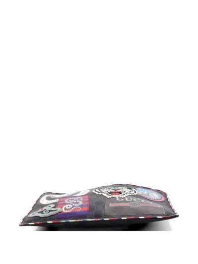 Pre-owned Gucci Night Courrier Pouch Gg Coated Canvas With Applique Clutch Bag In Black