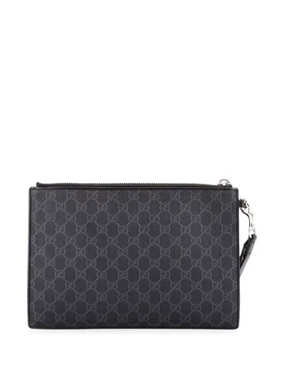 Pre-owned Gucci Night Courrier Pouch Gg Coated Canvas With Applique Clutch Bag In Black