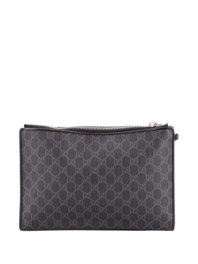 Pre-owned Gucci Night Courrier Pouch Gg Coated Canvas With Applique Clutch Bag In Black
