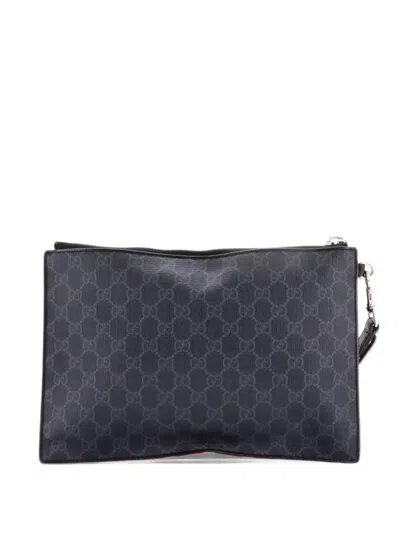 Pre-owned Gucci Night Courrier Pouch Gg Coated Canvas With Applique Clutch Bag In Black