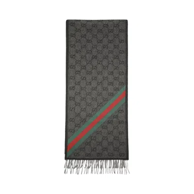 Pre-owned Gucci Nikky Wool Scarf 'lead/dark Green' | Grey | Women's Size Onesize In Gray