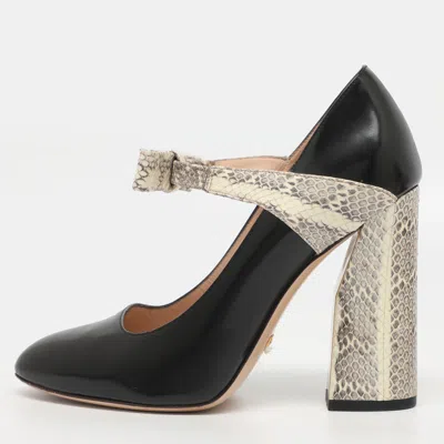 Pre-owned Gucci Nimue Size 38.5 Black/cream Leather And Snakeskin Mary Jane Pumps