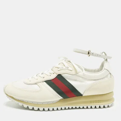 Pre-owned Gucci Nora Remotion Size 36 Cream/white Gg Canvas And Suede Sneakers