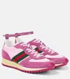 Gucci Nora Web Stripe Suede Sneakers In Pink