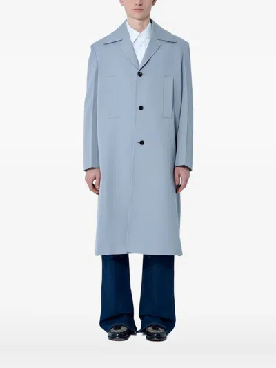 Gucci Men Single-breasted Wool Coat In Blue