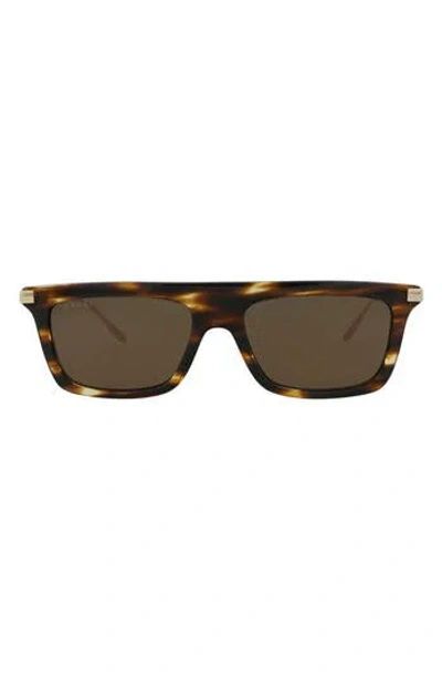 Gucci Novelty 55mm Rectangular Sunglasses In Havana Gold Brown