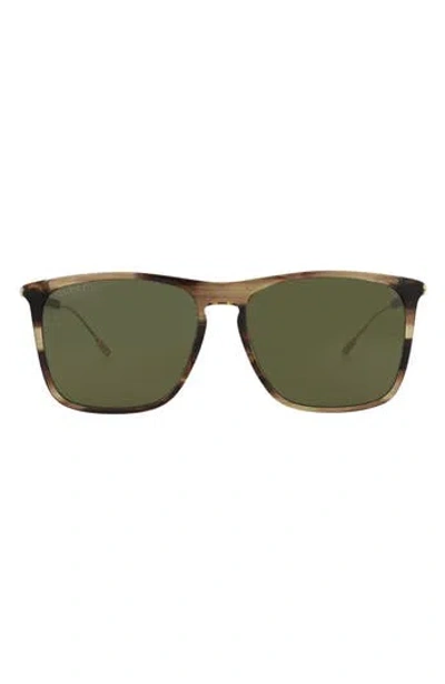 Gucci Novelty 58mm Rectangular Sunglasses In Havana Gold Green