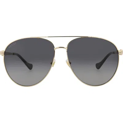 Gucci Novelty 61mm Aviator Sunglasses In Gold Gold Grey