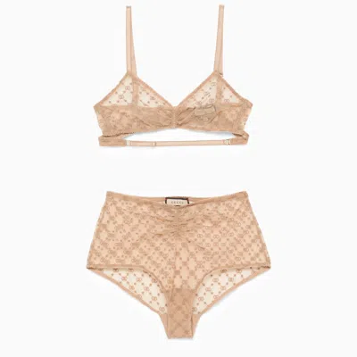 Gucci Gg Tulle Stars Lingerie Set In Powder