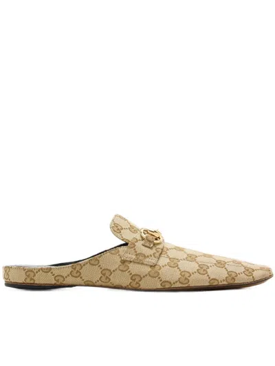 Gucci Nude Neutrals Leather Ragazzo Mules In Brown