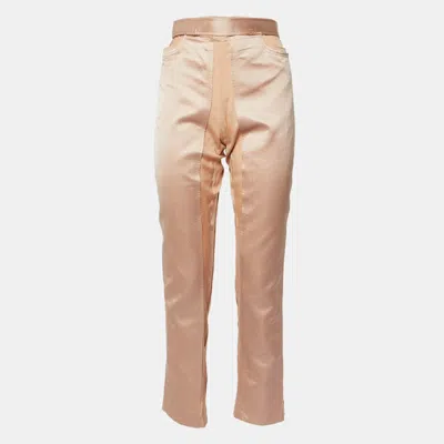 Pre-owned Gucci Nude Pink Silk Belt Detail Trousers M