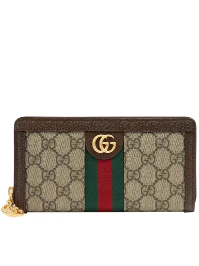 Gucci Nude Polyurethane Zip Around Wallet In Brown