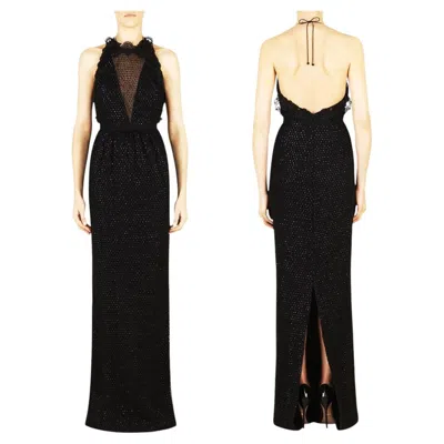 Pre-owned Gucci Nwt  Black Sequined Macramé Mesh Open-back Evening Dress Gown It 40