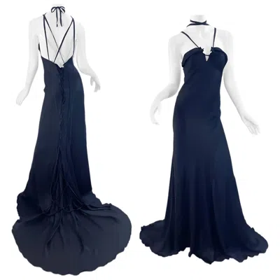 Pre-owned Gucci Nwt  By Tom Ford F/w 2002 Runway Finale Size 40 Black Silk Lace Up Gown