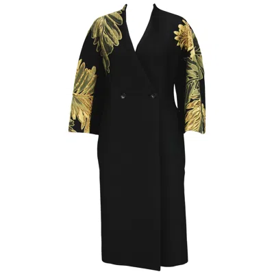 Pre-owned Gucci Nwt  Runway Jacquard Wool Fern Motif Black Coat It. 40 - Us 4/6 In Green