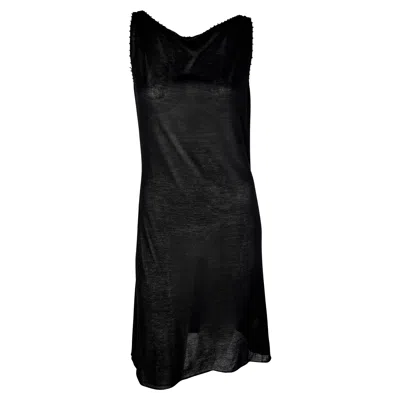 Pre-owned Gucci Nwt S/s 1999  By Tom Ford Sheer Knit Silk Glass Beaded Bateau Mini Dress M In Black