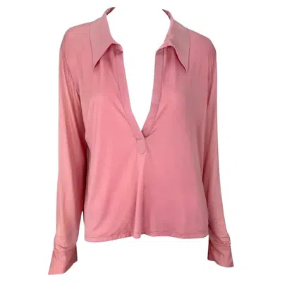 Pre-owned Gucci Nwt S/s 2000  By Tom Ford Runway Ad Plunging Pink Collared Blouse Top It48
